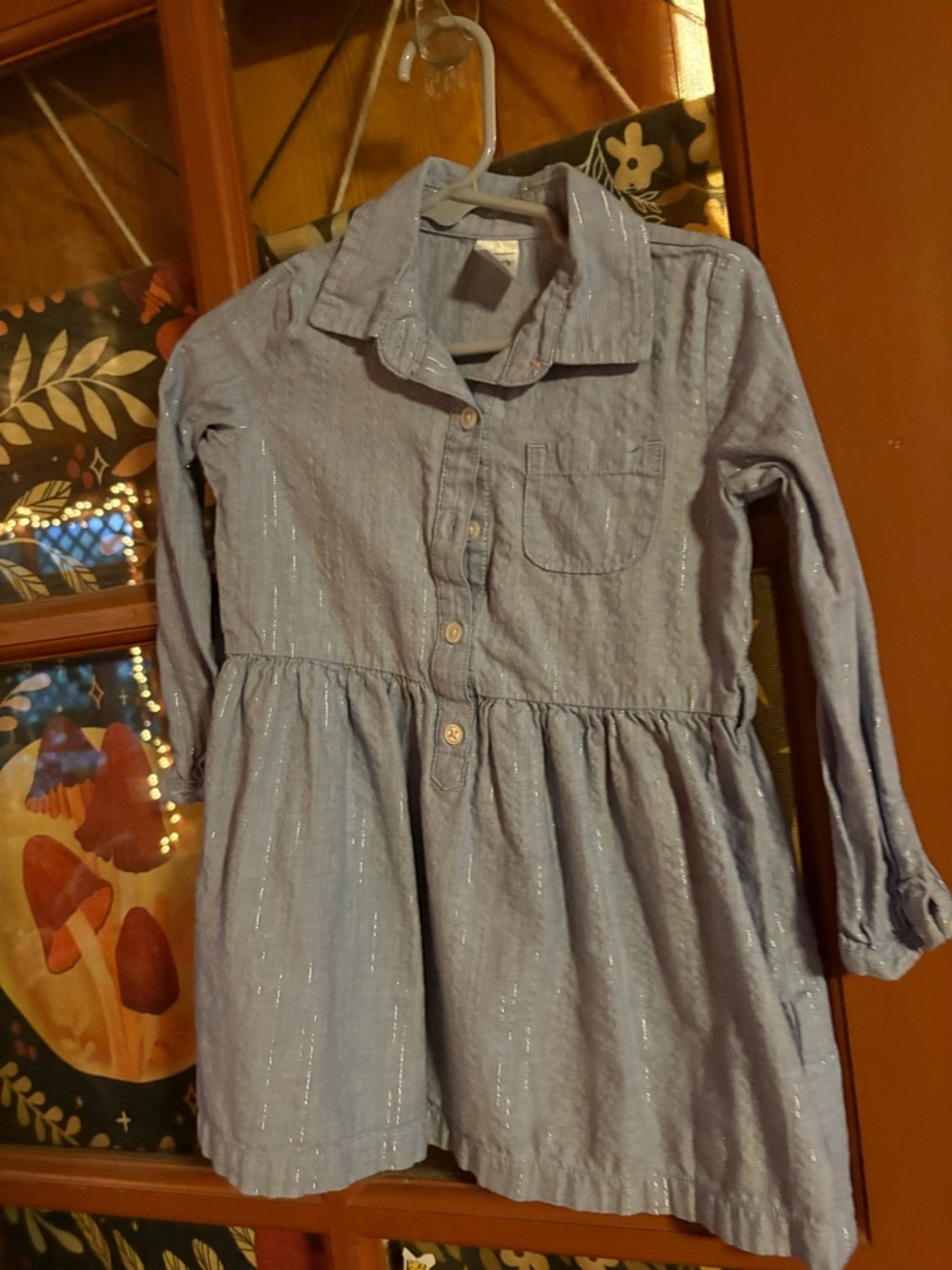 Carter's Light Blue Metallic Stripe Shirt Dress